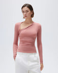 SUUKSESS Modal Cashmere Long Sleeve T Shirts for Women Ultralight Fall Fashion 2025 Trendy Asymmetric Neck Casual Tops-SUUKSESS-SUUKSESS
