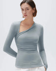 SUUKSESS Modal Cashmere Long Sleeve T Shirts for Women Ultralight Fall Fashion 2025 Trendy Asymmetric Neck Casual Tops-SUUKSESS-SUUKSESS