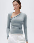SUUKSESS Modal Cashmere Long Sleeve T Shirts for Women Ultralight Fall Fashion 2025 Trendy Asymmetric Neck Casual Tops-SUUKSESS-SUUKSESS