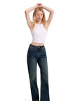 Mid-Rise Stretch Straight Leg Jeans-SUUKSESS-Dark Blue-2-SUUKSESS