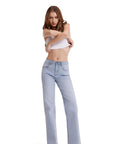 Mid-Rise Stretch Straight Leg Jeans-SUUKSESS-Washed Blue-2-SUUKSESS