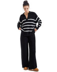 Waffle Knit Sweater Lounge Set-Clothing-SUUKSESS-Stripe Black-XS-SUUKSESS