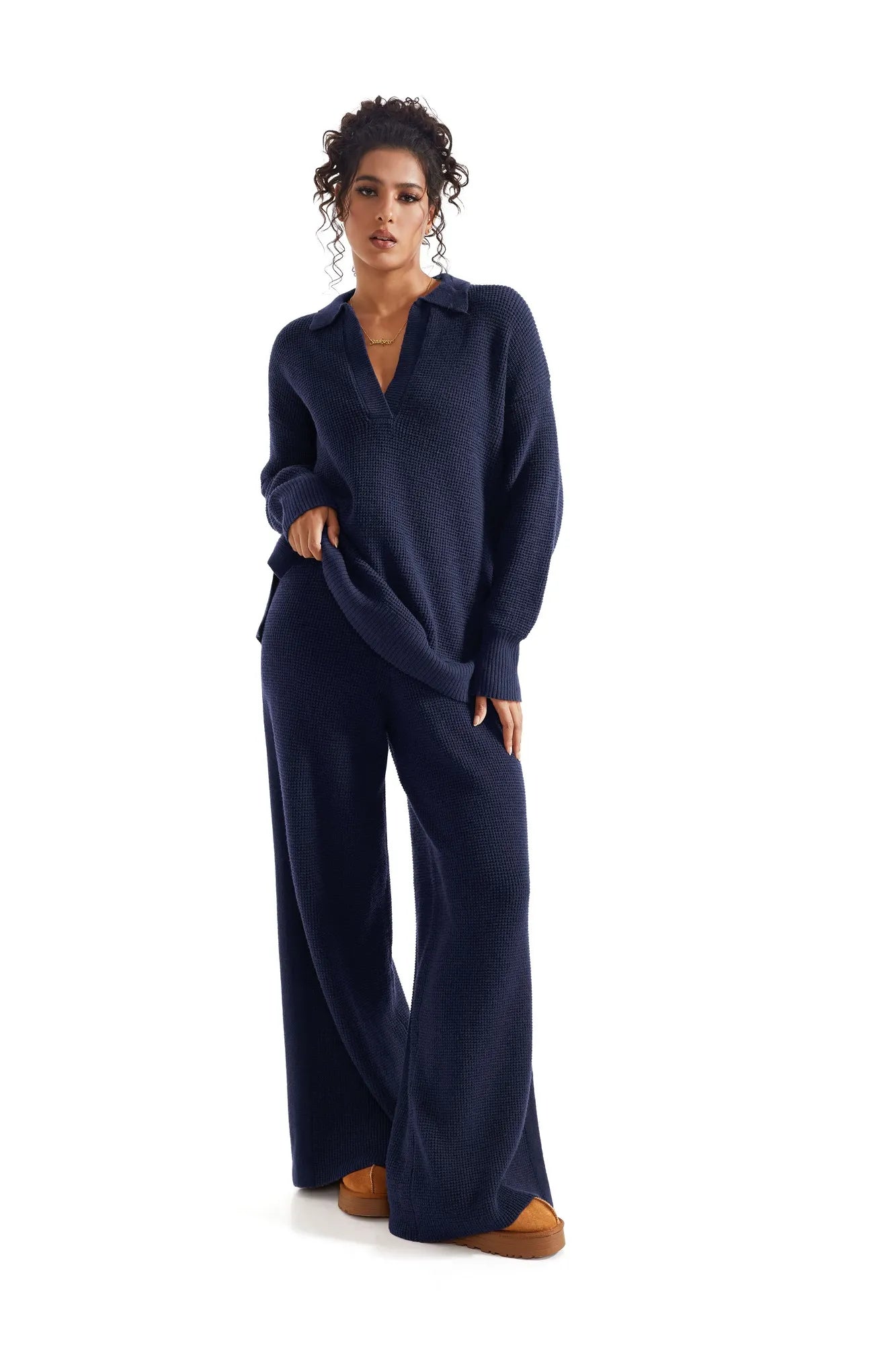 Waffle Knit Sweater Lounge Set-Clothing-SUUKSESS-SUUKSESS