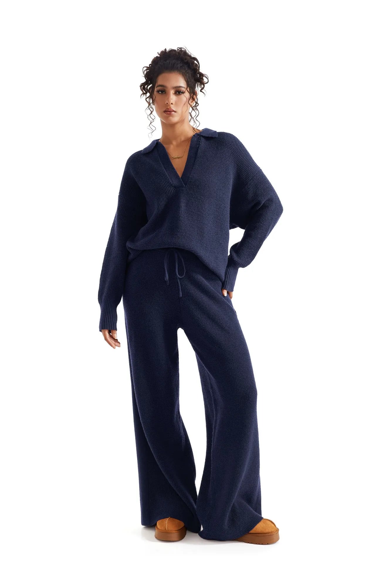 Waffle Knit Sweater Lounge Set-Clothing-SUUKSESS-SUUKSESS