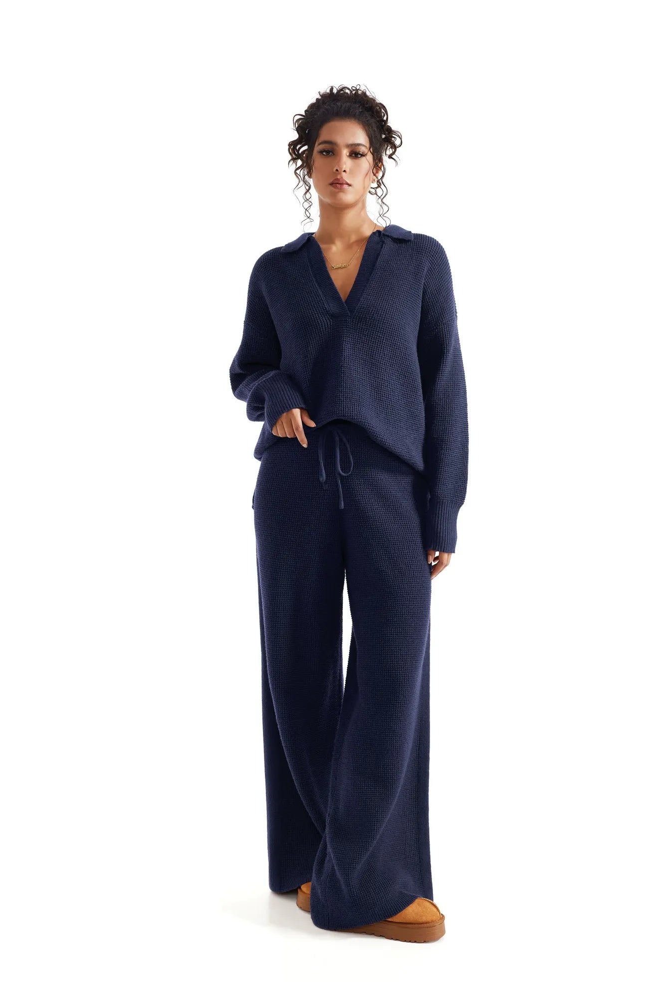 Waffle Knit Sweater Lounge Set-Clothing-SUUKSESS-SUUKSESS
