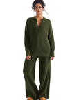 Waffle Knit Sweater Lounge Set-Clothing-SUUKSESS-Green-XS-SUUKSESS