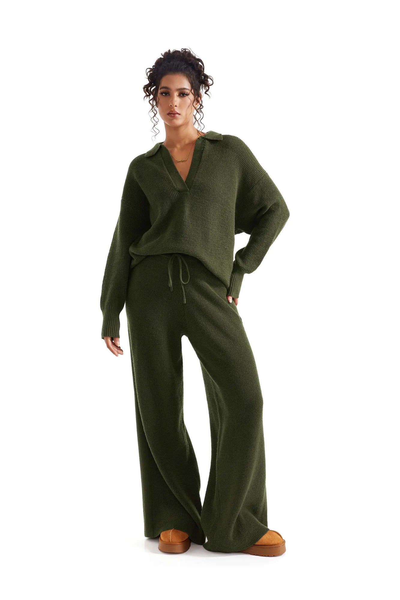 Waffle Knit Sweater Lounge Set-Clothing-SUUKSESS-SUUKSESS