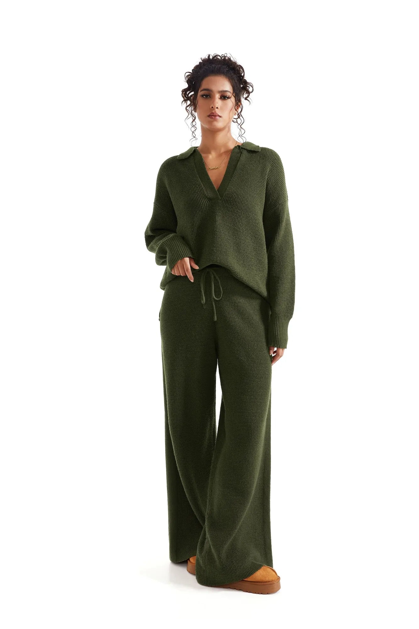 Waffle Knit Sweater Lounge Set-Clothing-SUUKSESS-SUUKSESS