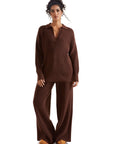 Waffle Knit Sweater Lounge Set-Clothing-SUUKSESS-Brown-XS-SUUKSESS