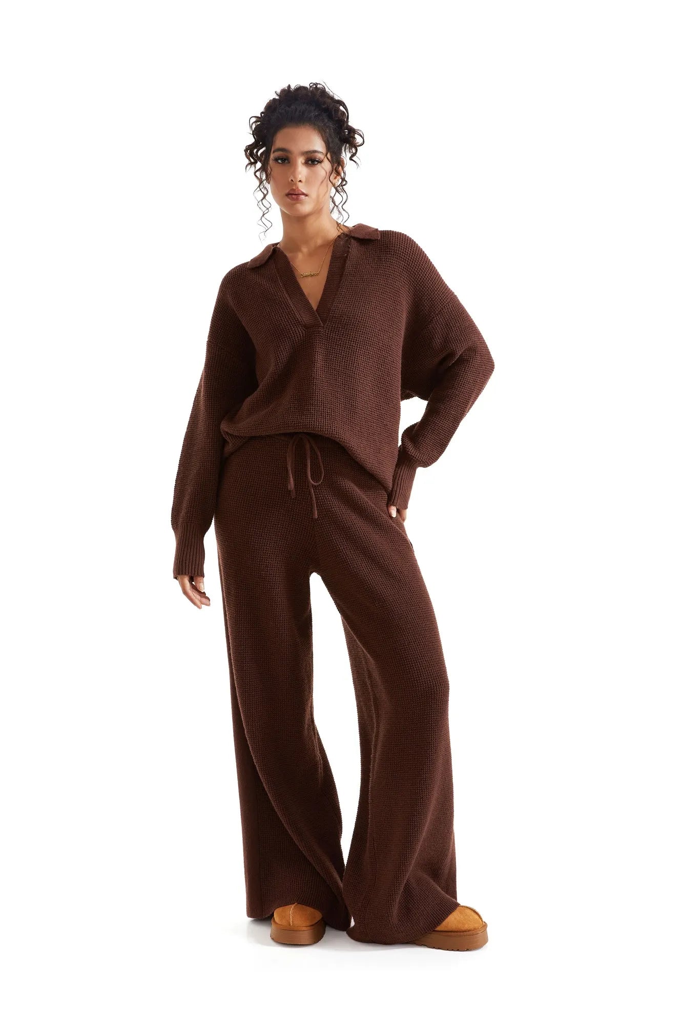 Waffle Knit Sweater Lounge Set-Clothing-SUUKSESS-SUUKSESS
