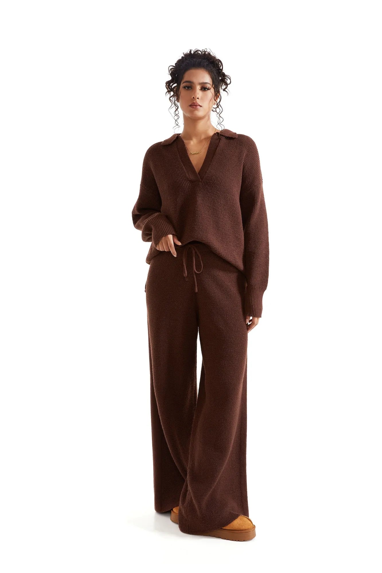Waffle Knit Sweater Lounge Set-Clothing-SUUKSESS-SUUKSESS
