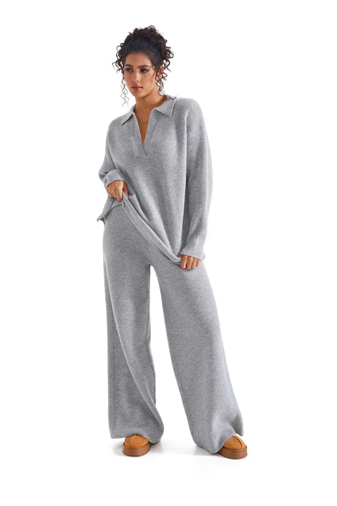 Waffle Knit Sweater Lounge Set-Clothing-SUUKSESS-SUUKSESS