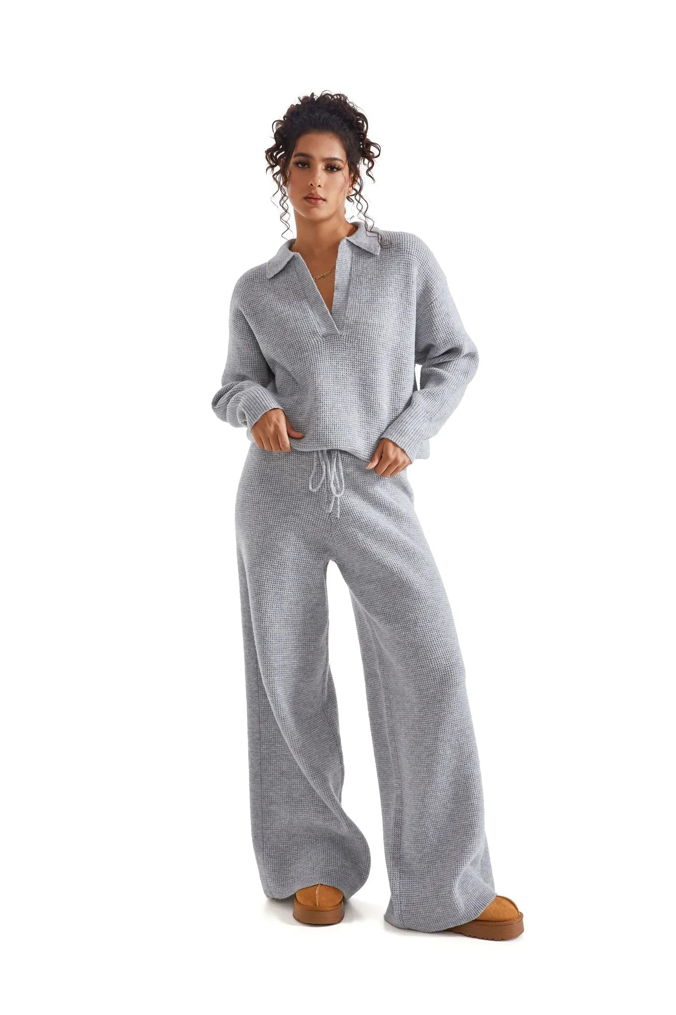 Waffle Knit Sweater Lounge Set-Clothing-SUUKSESS-SUUKSESS