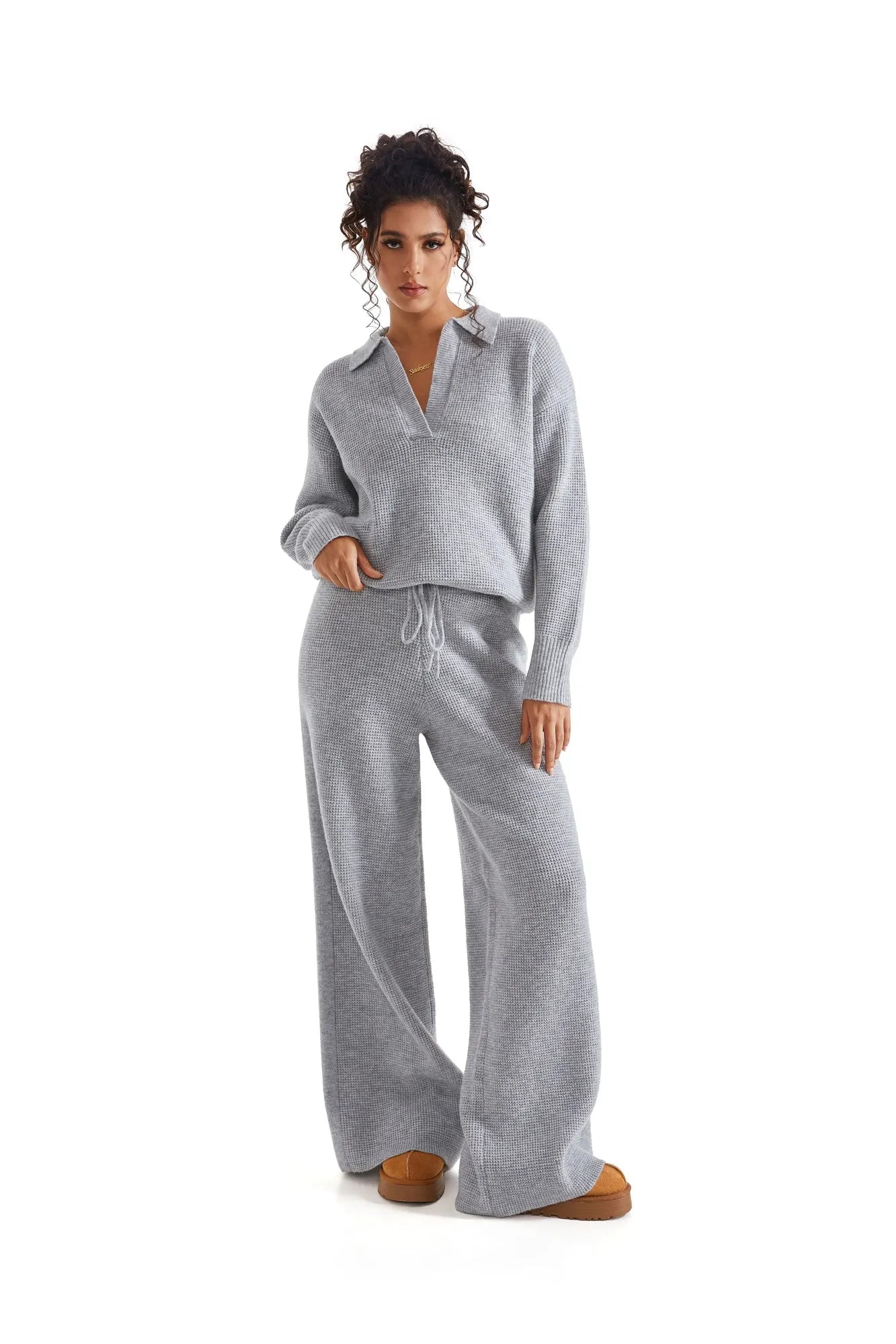 Waffle Knit Sweater Lounge Set-Clothing-SUUKSESS-SUUKSESS