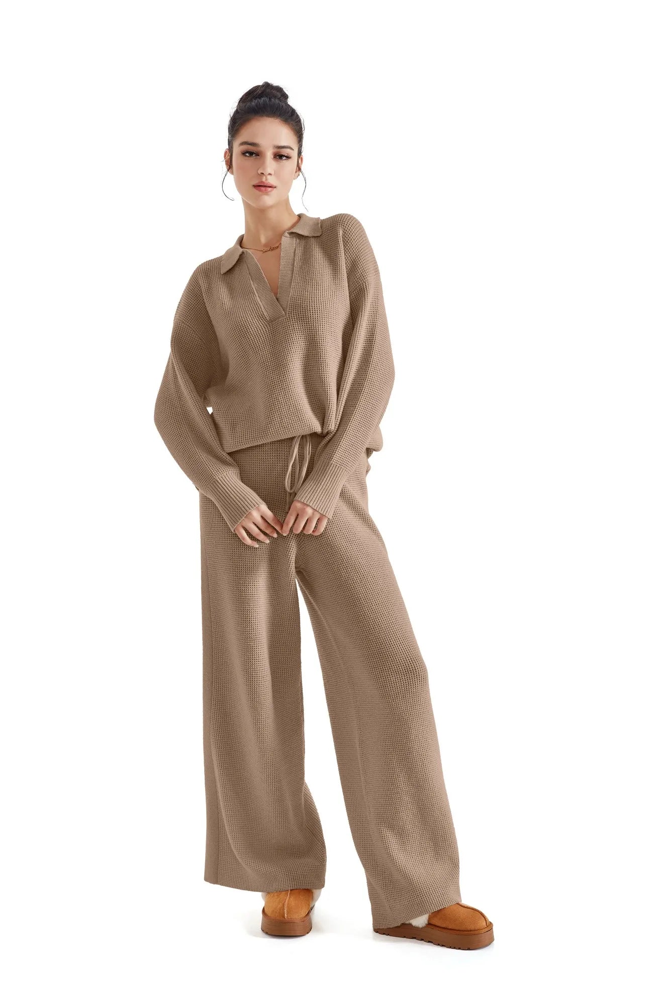 Waffle Knit Sweater Lounge Set-Clothing-SUUKSESS-SUUKSESS