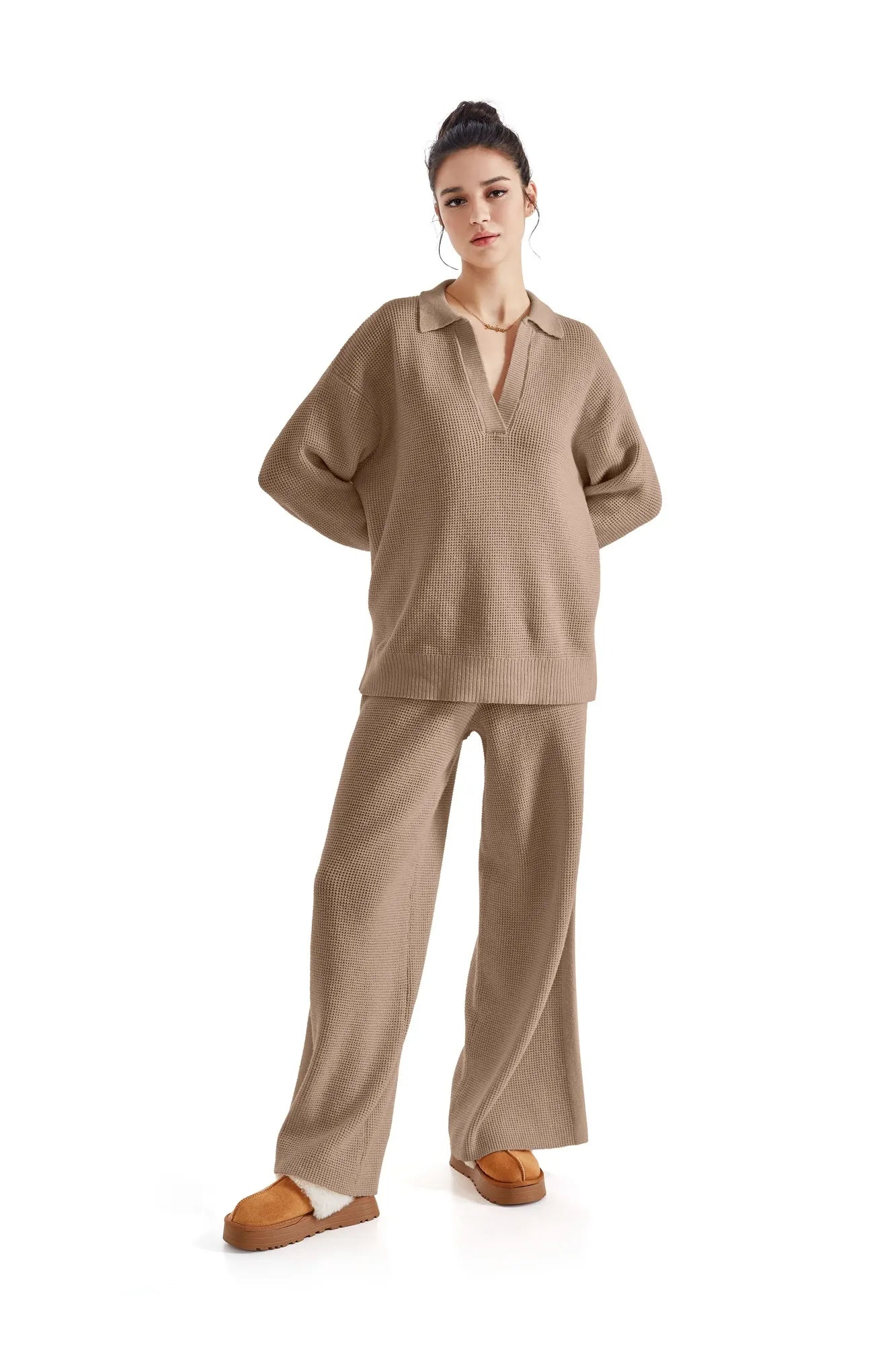 Waffle Knit Sweater Lounge Set-Clothing-SUUKSESS-SUUKSESS