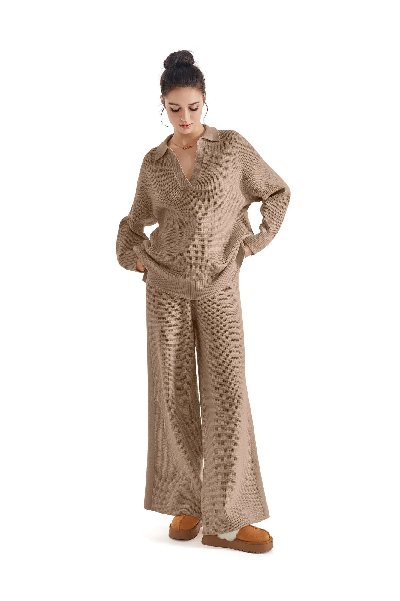 Waffle Knit Sweater Lounge Set-Clothing-SUUKSESS-SUUKSESS