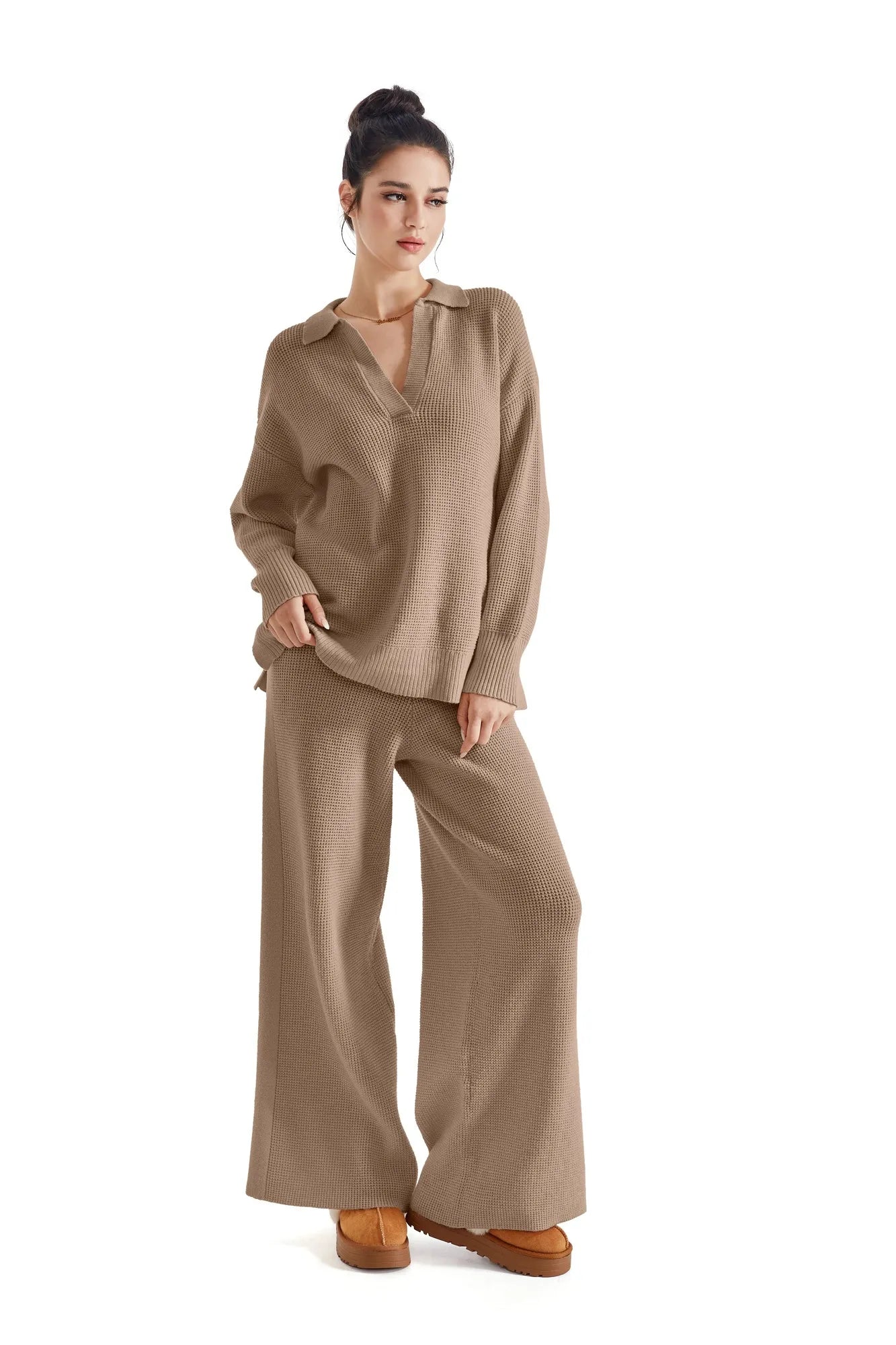 Waffle Knit Sweater Lounge Set-Clothing-SUUKSESS-SUUKSESS