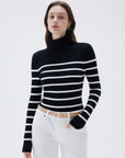 SUUKSESS Women Turtleneck Cashmere Sweater Long Sleeve Shirts Fall Basic Thermal Tops Winter Clothes-SUUKSESS-Black White Stripe-XS-SUUKSESS