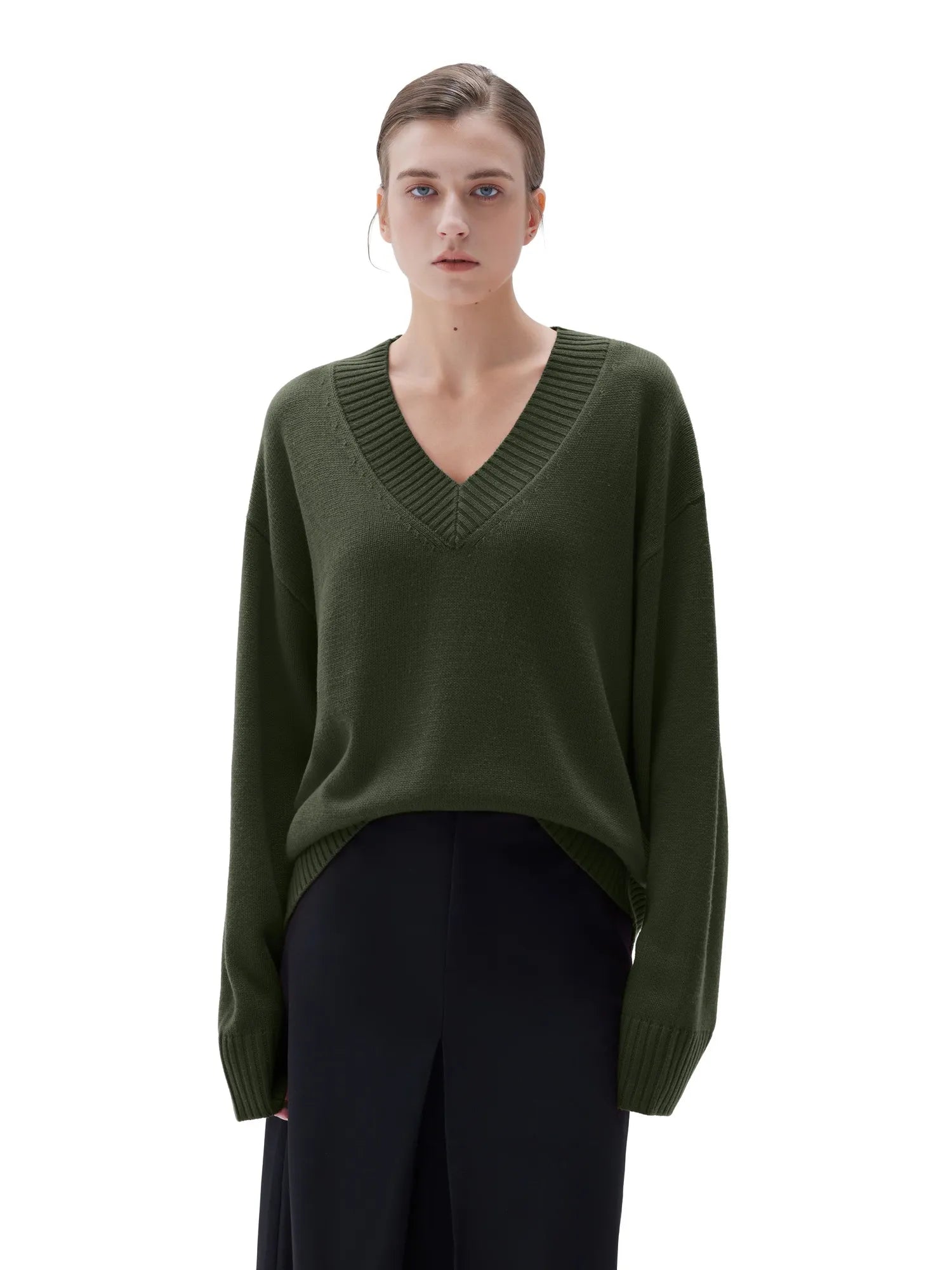 SUUKSESS Women Cashmere Oversized V Neck Pullover Sweaters Long Sleeve Jumpers-SUUKSESS-SUUKSESS
