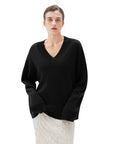 SUUKSESS Women Cashmere Oversized V Neck Pullover Sweaters Long Sleeve Jumpers-SUUKSESS-Black-XS-SUUKSESS