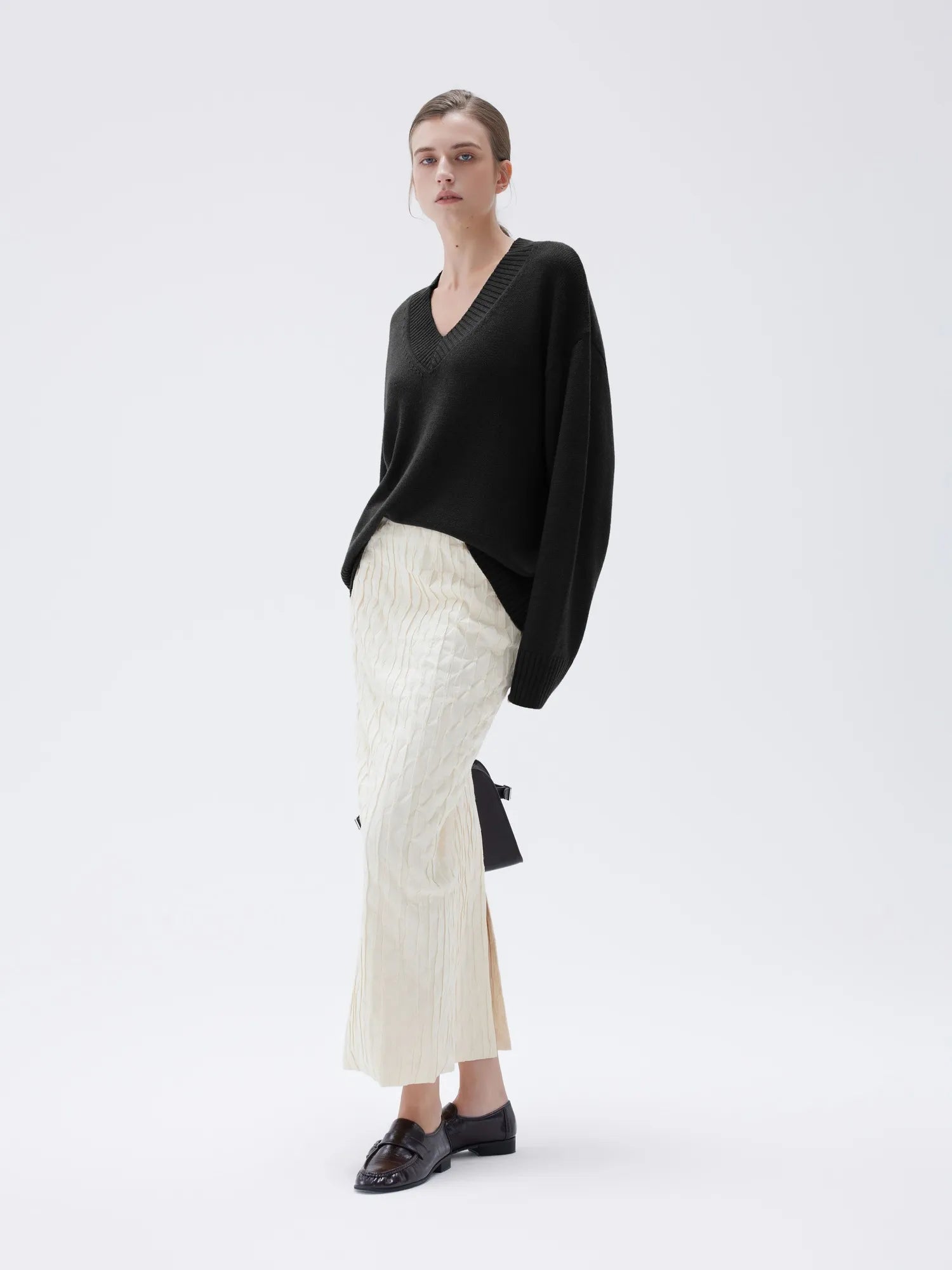 SUUKSESS Women Cashmere Oversized V Neck Pullover Sweaters Long Sleeve Jumpers-SUUKSESS-SUUKSESS