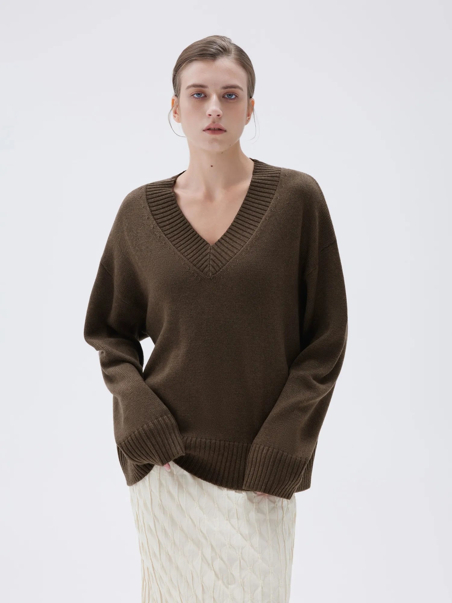 SUUKSESS Women Cashmere Oversized V Neck Pullover Sweaters Long Sleeve Jumpers-SUUKSESS-SUUKSESS