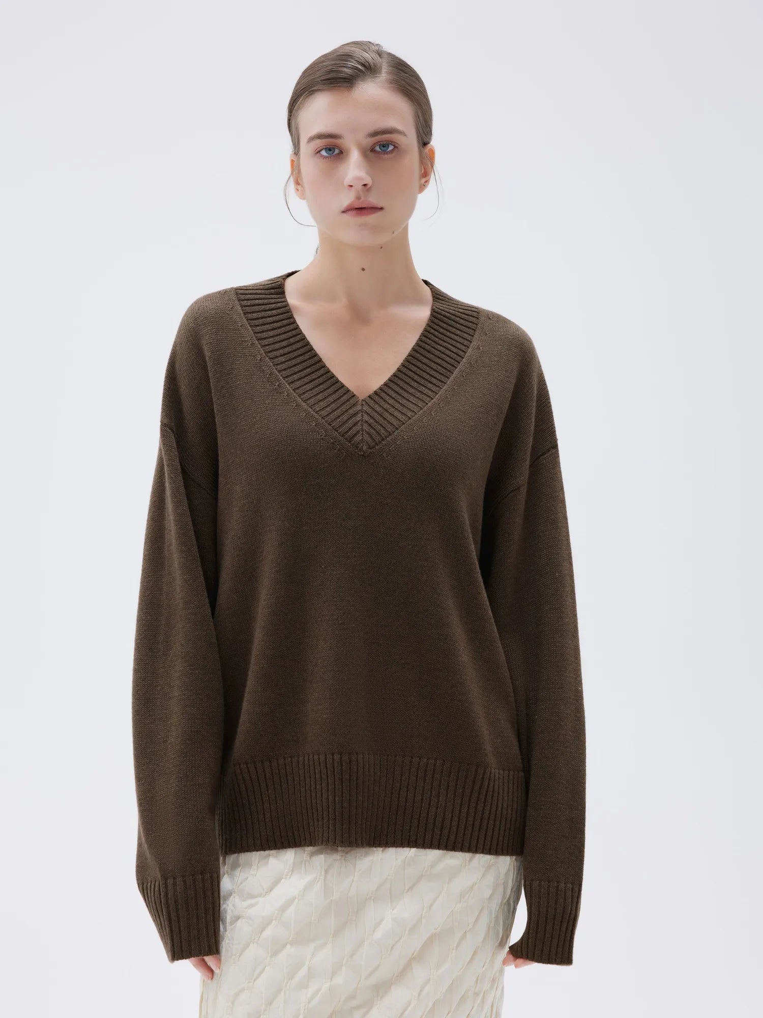 SUUKSESS Women Cashmere Oversized V Neck Pullover Sweaters Long Sleeve Jumpers-SUUKSESS-SUUKSESS
