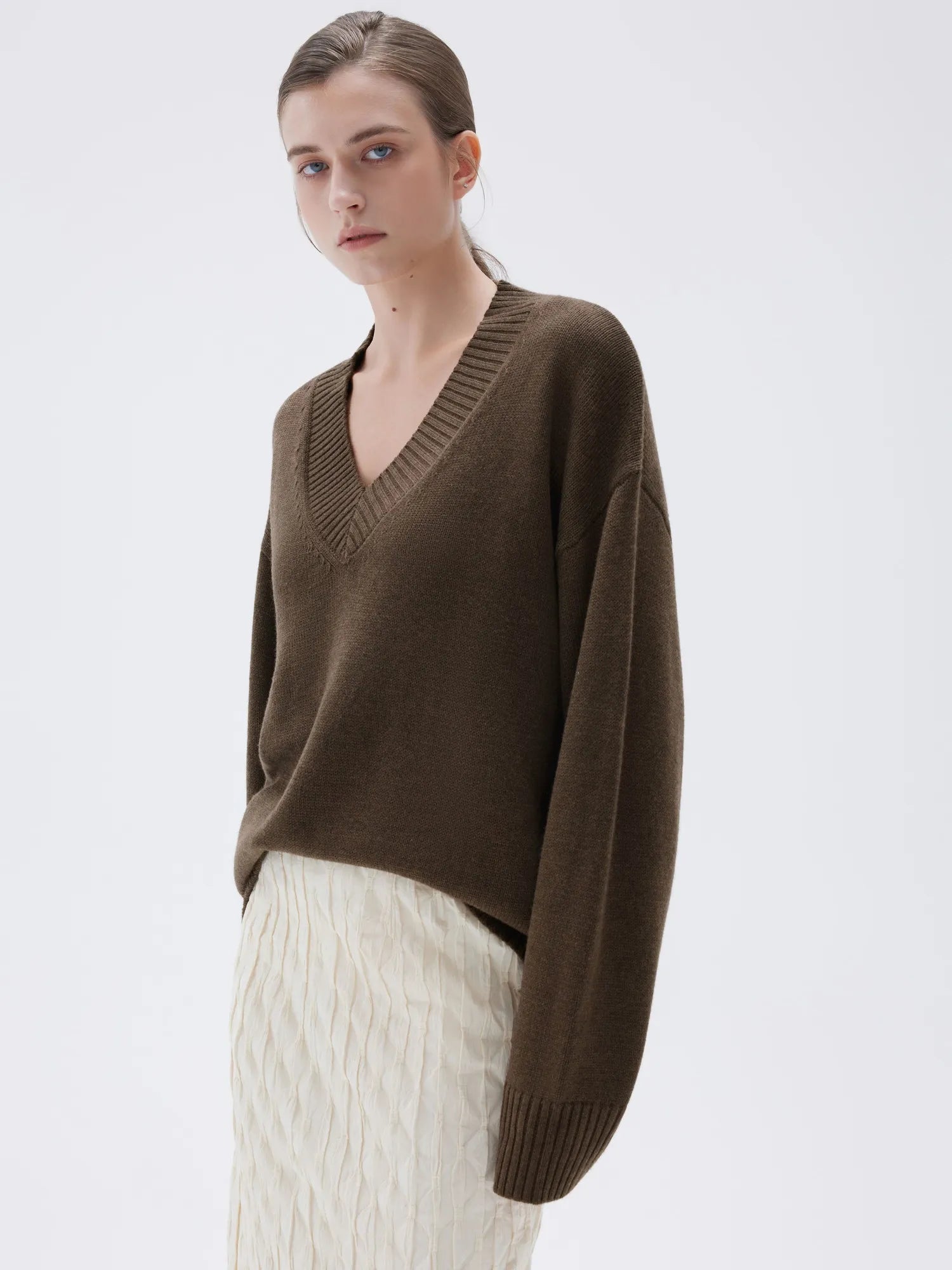 SUUKSESS Women Cashmere Oversized V Neck Pullover Sweaters Long Sleeve Jumpers-SUUKSESS-SUUKSESS