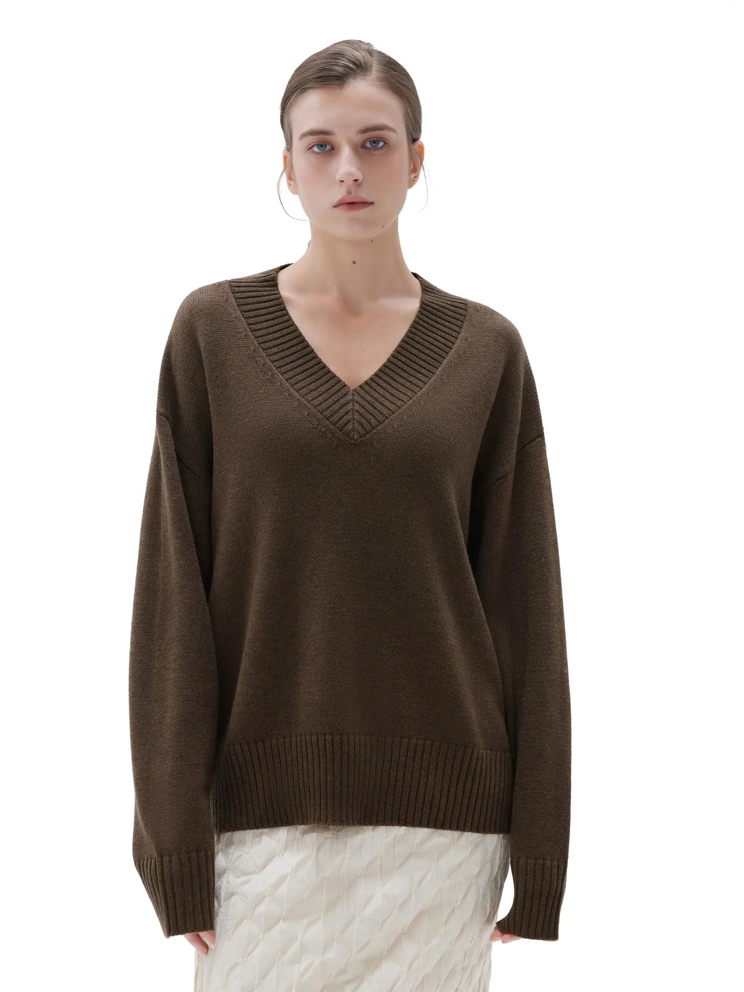 SUUKSESS Women Cashmere Oversized V Neck Pullover Sweaters Long Sleeve Jumpers-SUUKSESS-SUUKSESS