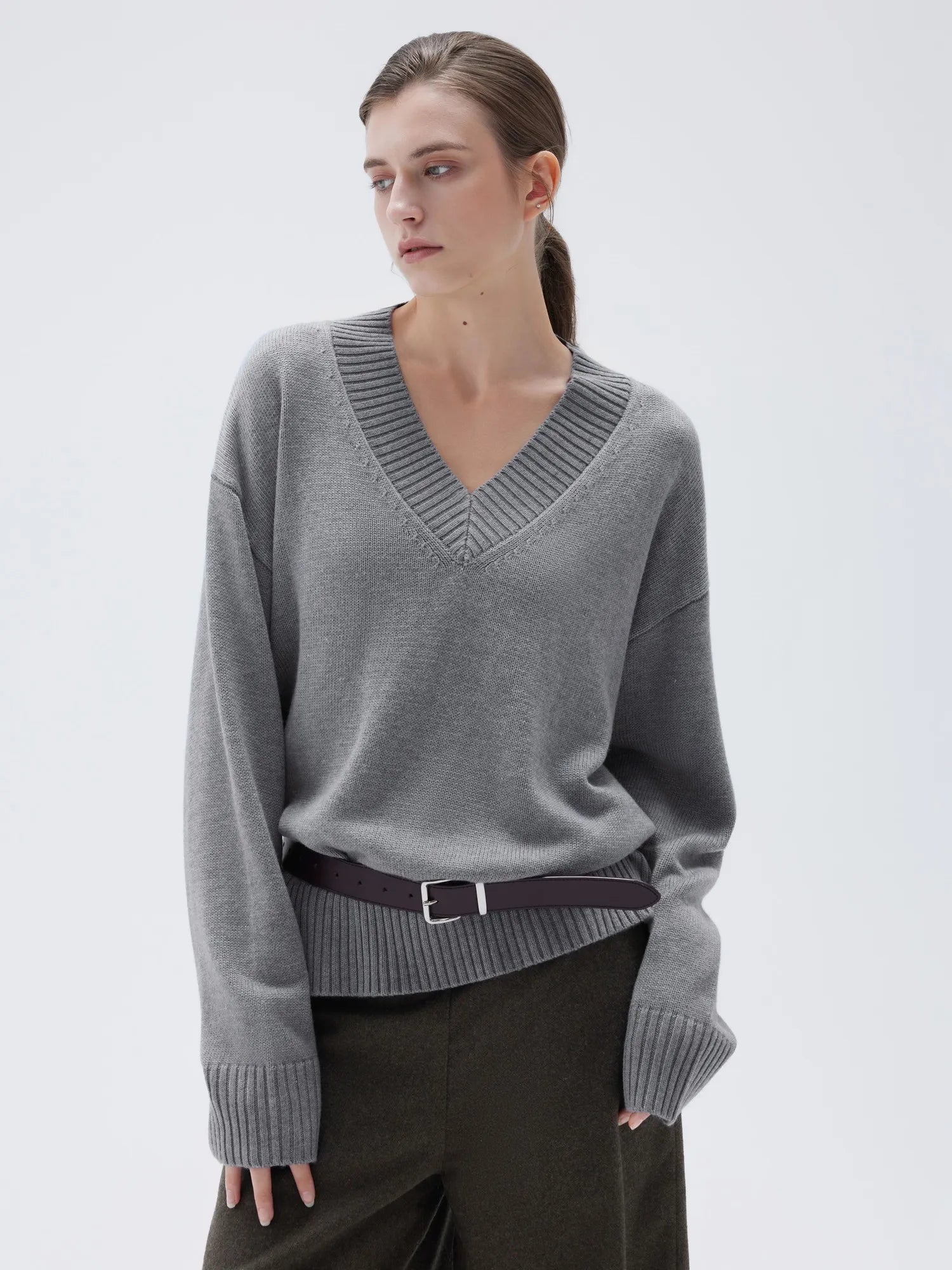 SUUKSESS Women Cashmere Oversized V Neck Pullover Sweaters Long Sleeve Jumpers-SUUKSESS-SUUKSESS