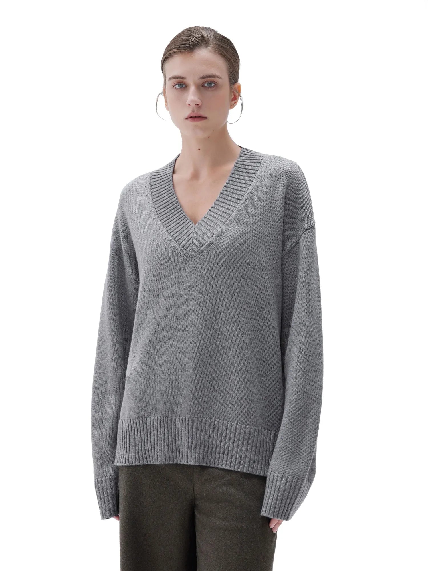 SUUKSESS Women Cashmere Oversized V Neck Pullover Sweaters Long Sleeve Jumpers-SUUKSESS-SUUKSESS