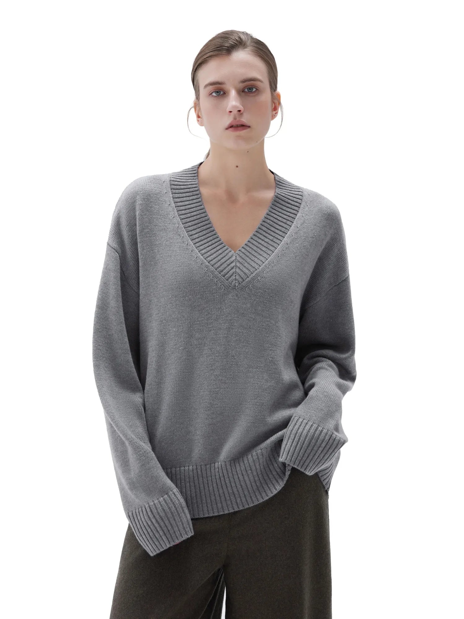 SUUKSESS Women Cashmere Oversized V Neck Pullover Sweaters Long Sleeve Jumpers-SUUKSESS-SUUKSESS