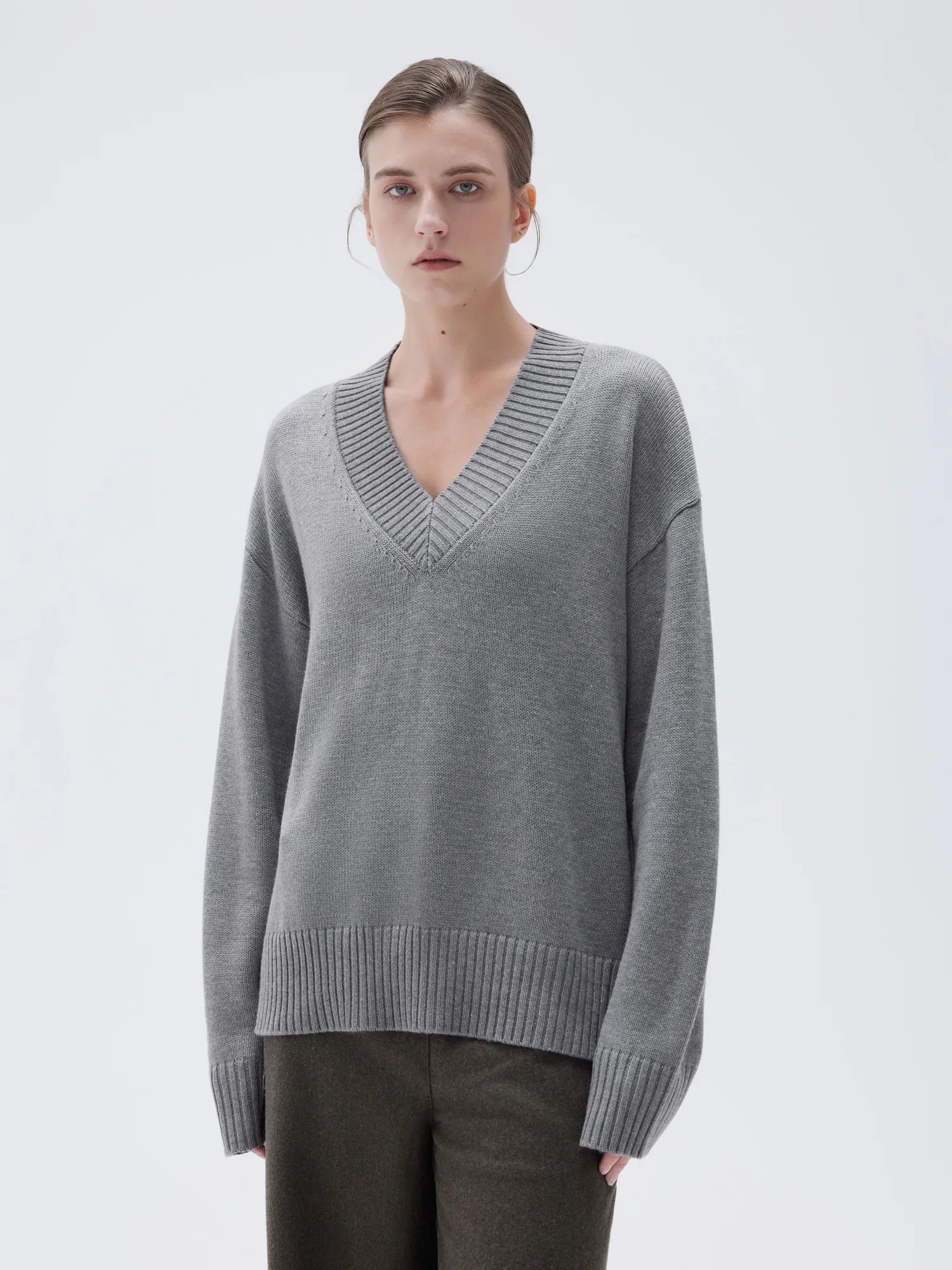 SUUKSESS Women Cashmere Oversized V Neck Pullover Sweaters Long Sleeve Jumpers-SUUKSESS-SUUKSESS