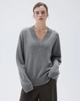 SUUKSESS Women Cashmere Oversized V Neck Pullover Sweaters Long Sleeve Jumpers-SUUKSESS-Grey-XS-SUUKSESS