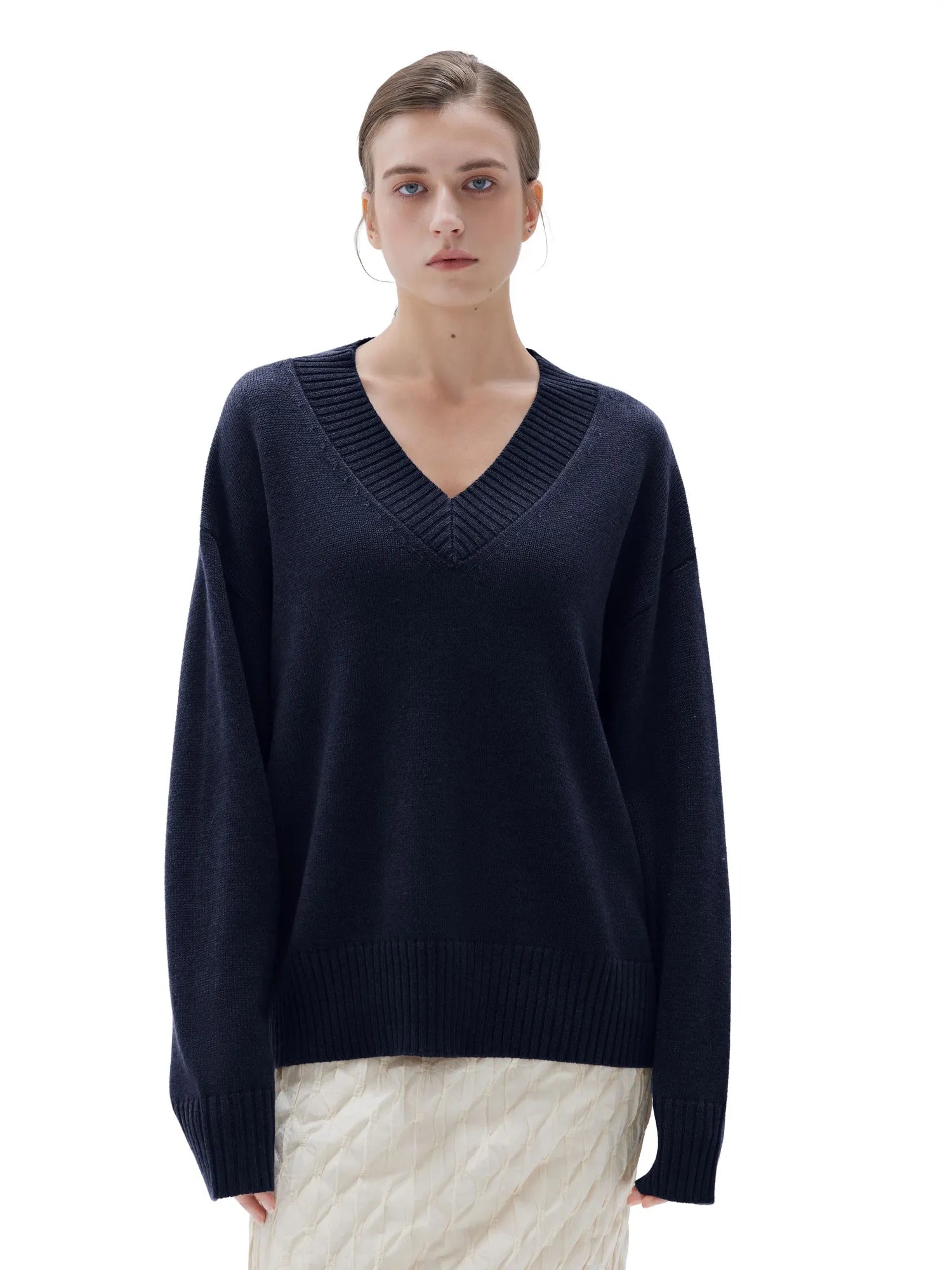 SUUKSESS Women Cashmere Oversized V Neck Pullover Sweaters Long Sleeve Jumpers-SUUKSESS-SUUKSESS