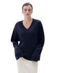 SUUKSESS Women Cashmere Oversized V Neck Pullover Sweaters Long Sleeve Jumpers-SUUKSESS-Navy-XS-SUUKSESS