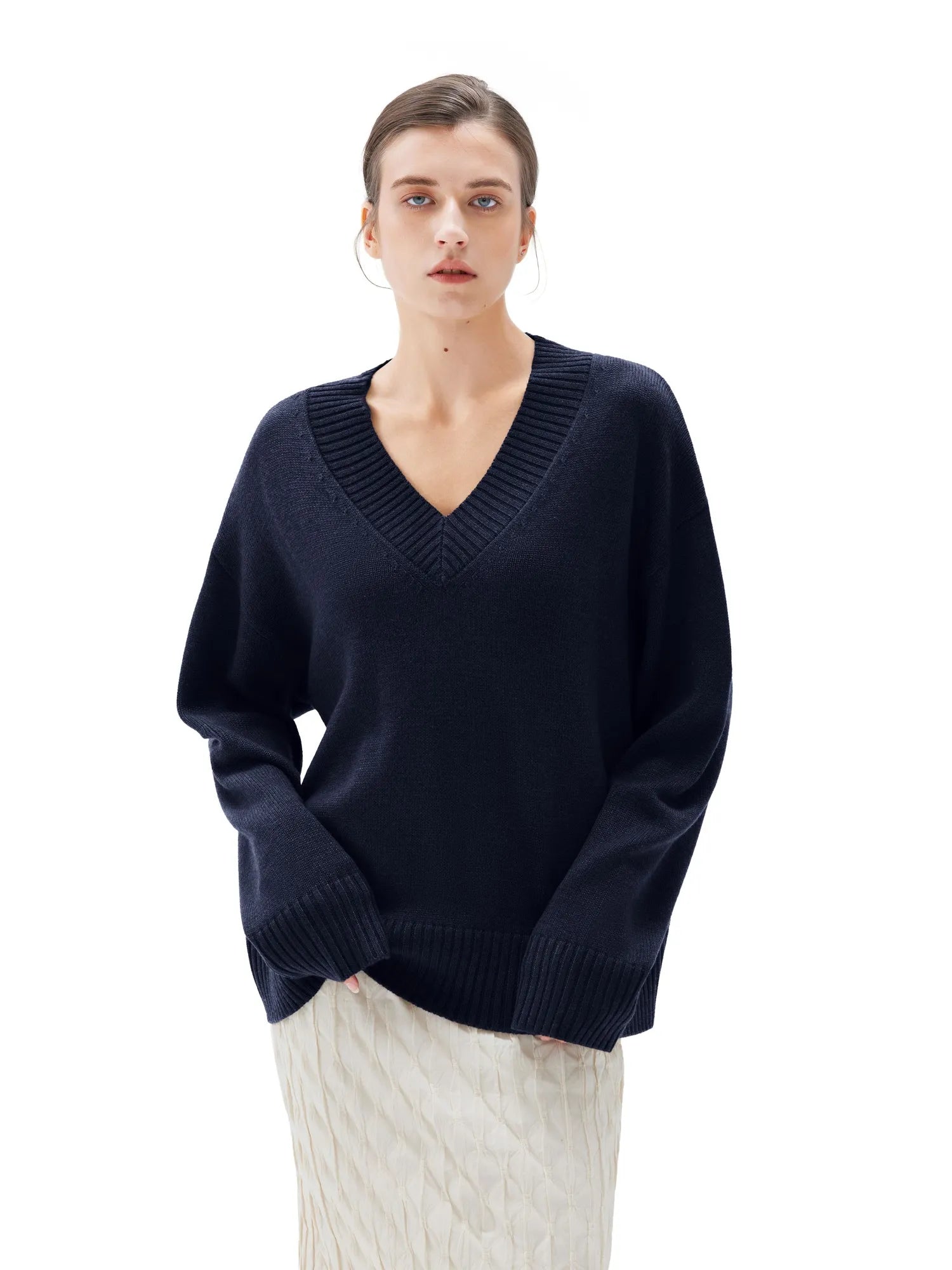 SUUKSESS Women Cashmere Oversized V Neck Pullover Sweaters Long Sleeve Jumpers-SUUKSESS-SUUKSESS