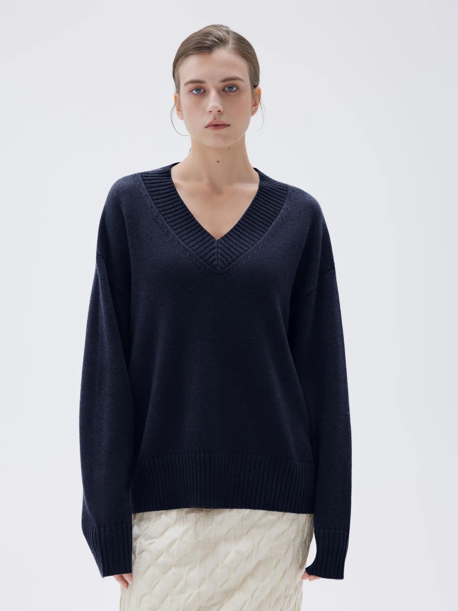 SUUKSESS Women Cashmere Oversized V Neck Pullover Sweaters Long Sleeve Jumpers-SUUKSESS-SUUKSESS