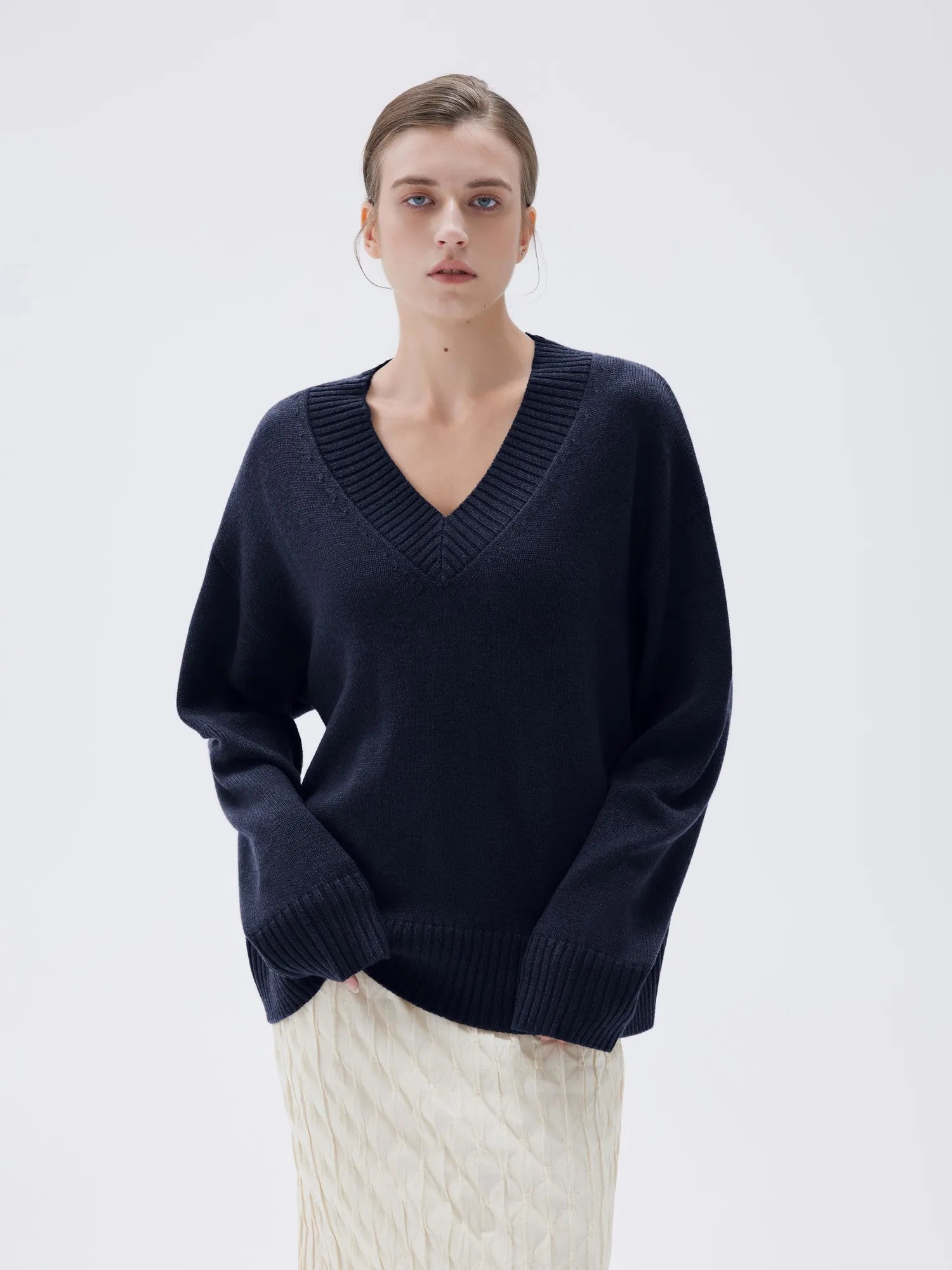 SUUKSESS Women Cashmere Oversized V Neck Pullover Sweaters Long Sleeve Jumpers-SUUKSESS-SUUKSESS
