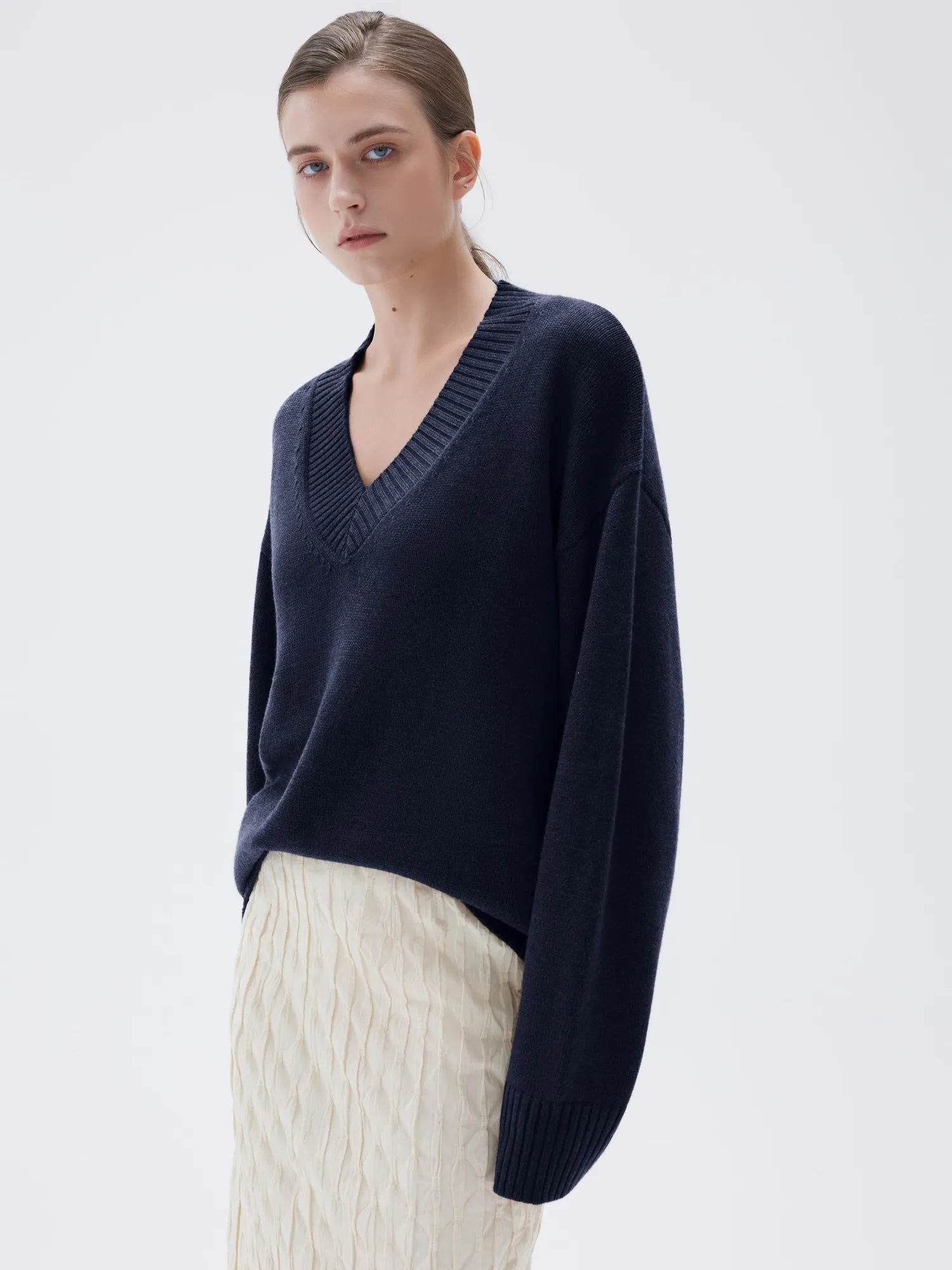 SUUKSESS Women Cashmere Oversized V Neck Pullover Sweaters Long Sleeve Jumpers-SUUKSESS-SUUKSESS