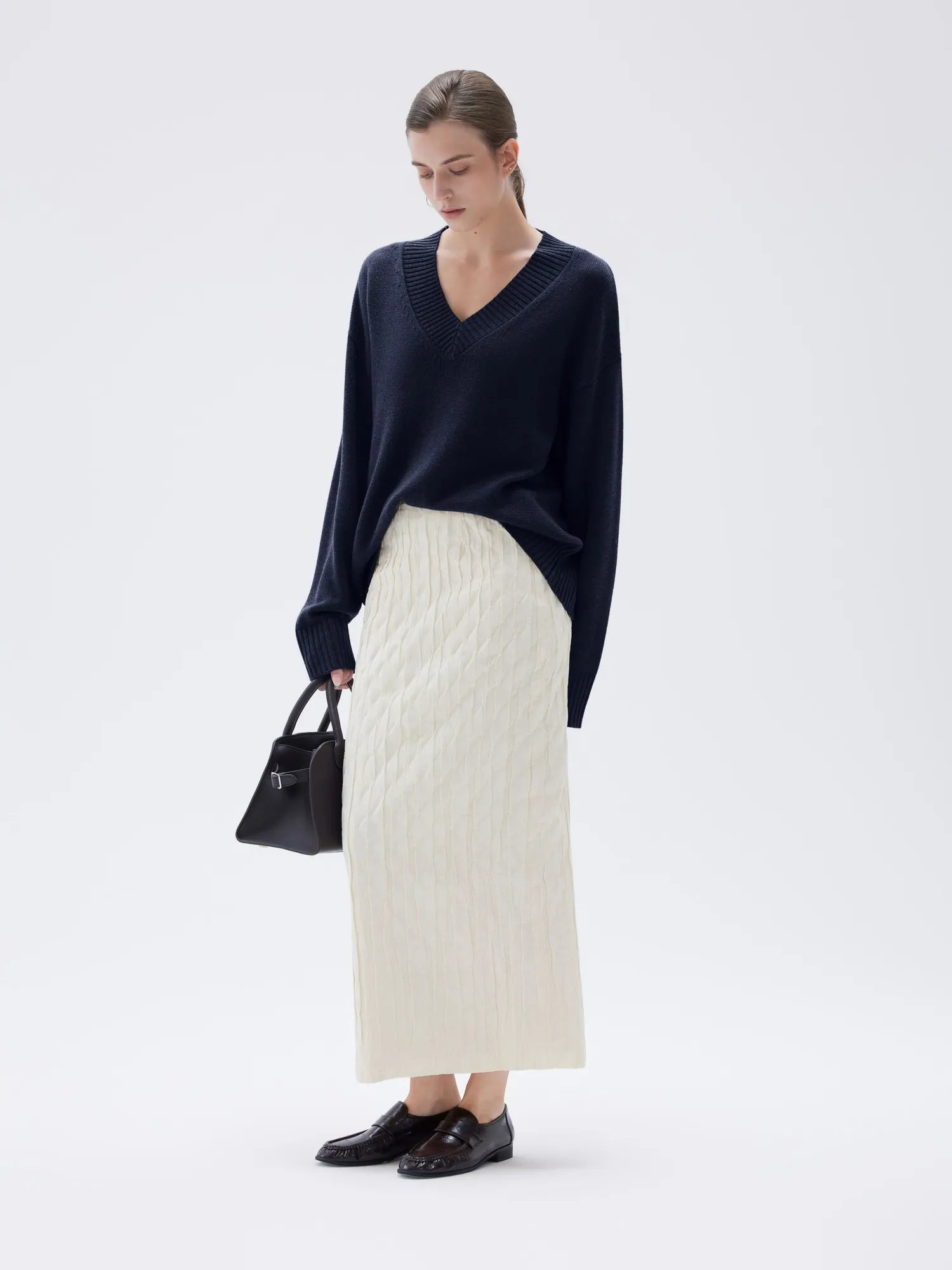 SUUKSESS Women Cashmere Oversized V Neck Pullover Sweaters Long Sleeve Jumpers-SUUKSESS-SUUKSESS