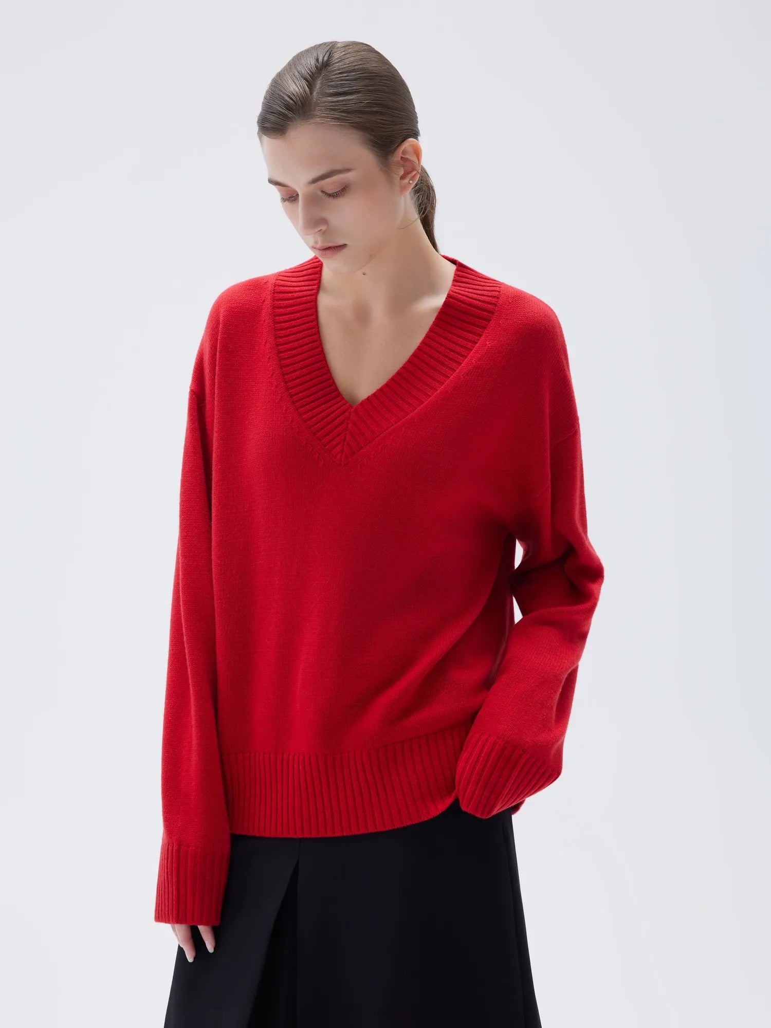 SUUKSESS Women Cashmere Oversized V Neck Pullover Sweaters Long Sleeve Jumpers-SUUKSESS-SUUKSESS