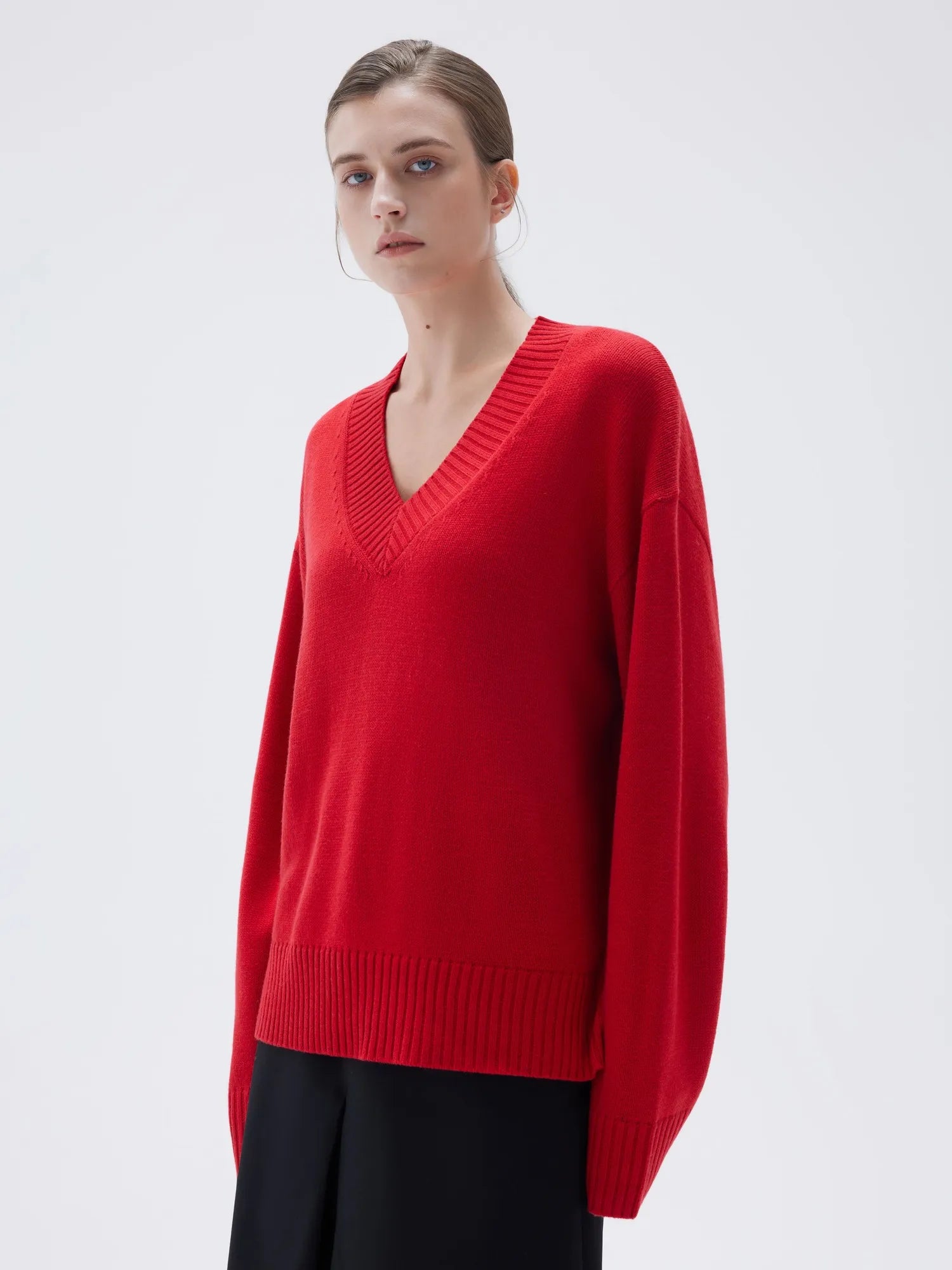 SUUKSESS Women Cashmere Oversized V Neck Pullover Sweaters Long Sleeve Jumpers-SUUKSESS-SUUKSESS