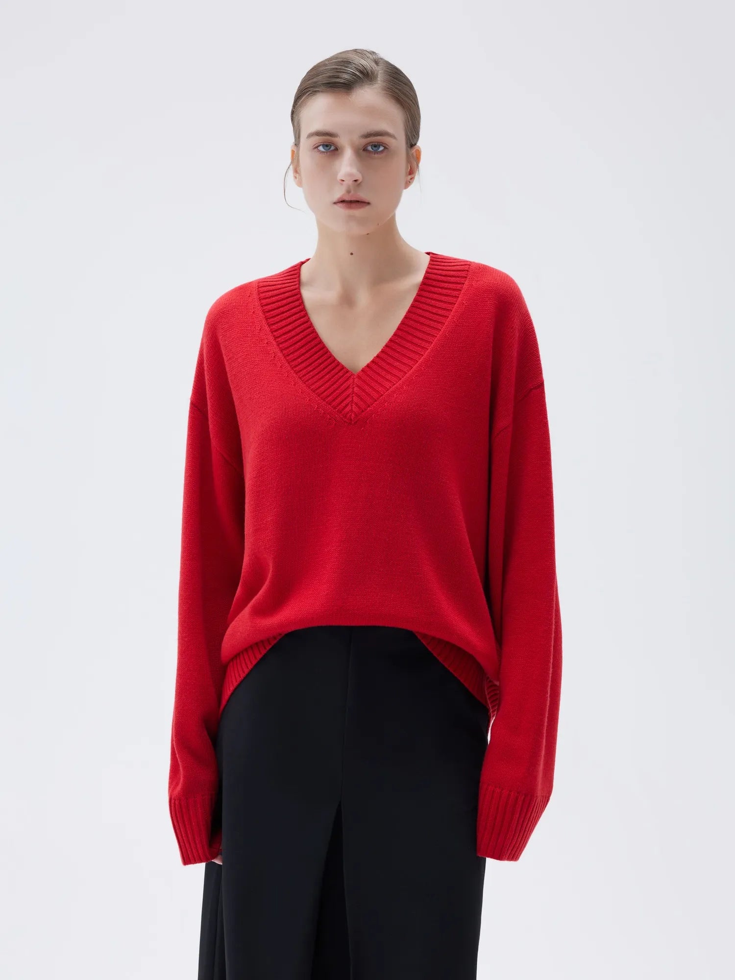 SUUKSESS Women Cashmere Oversized V Neck Pullover Sweaters Long Sleeve Jumpers-SUUKSESS-SUUKSESS