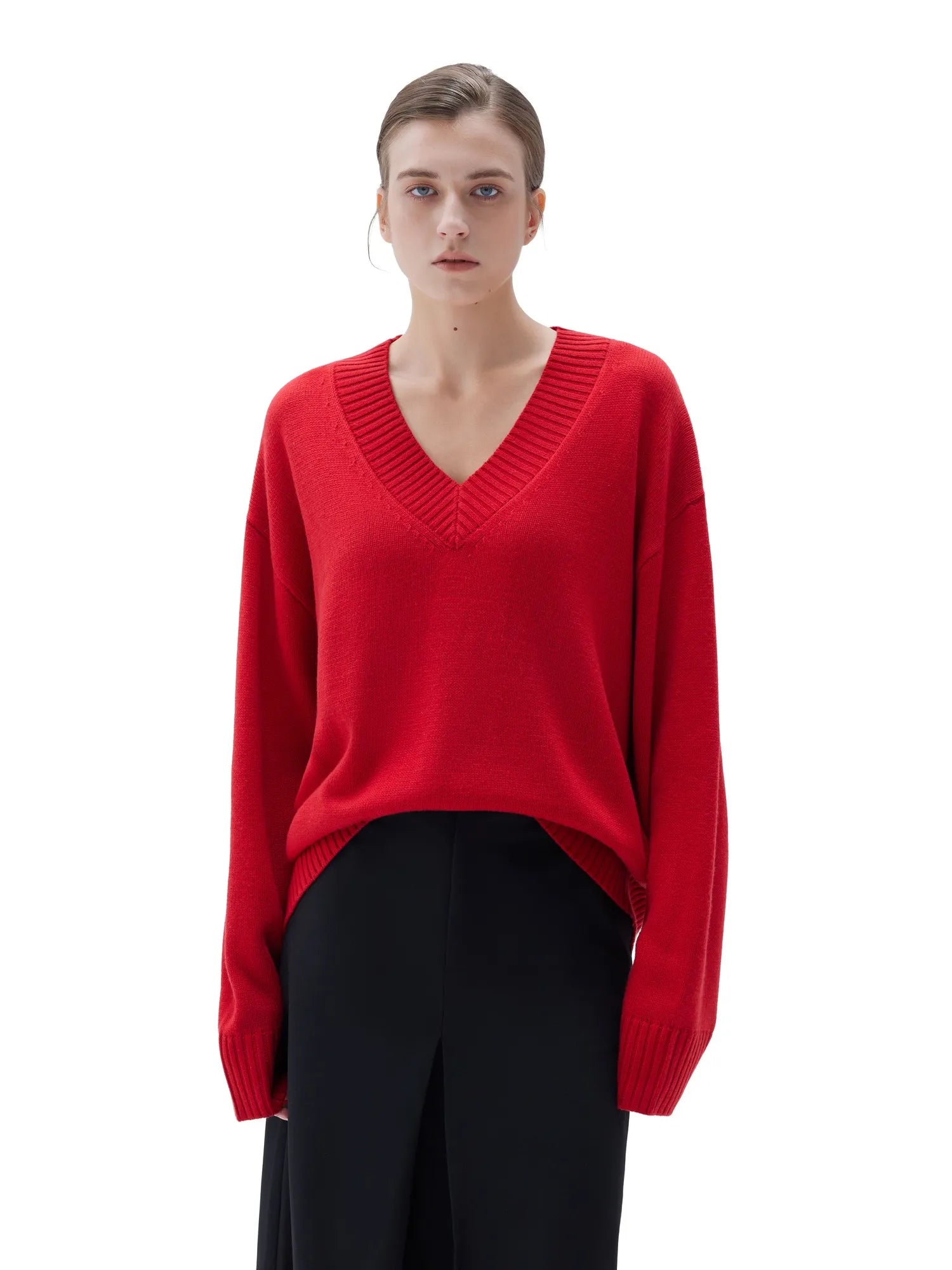 SUUKSESS Women Cashmere Oversized V Neck Pullover Sweaters Long Sleeve Jumpers-SUUKSESS-SUUKSESS