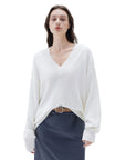 SUUKSESS Women Cashmere Oversized V Neck Pullover Sweaters Long Sleeve Jumpers-SUUKSESS-White-XS-SUUKSESS