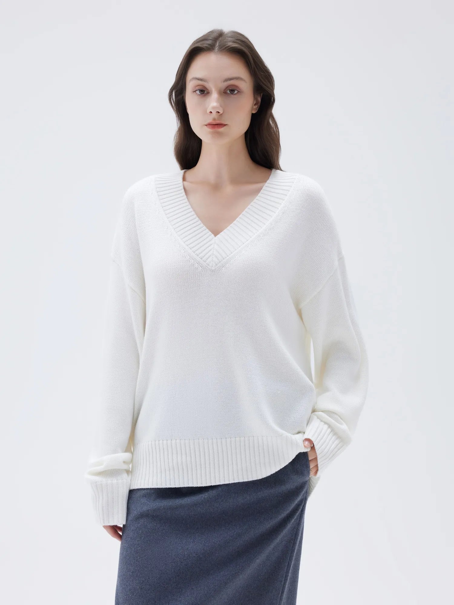 SUUKSESS Women Cashmere Oversized V Neck Pullover Sweaters Long Sleeve Jumpers-SUUKSESS-SUUKSESS