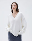SUUKSESS Women Cashmere Oversized V Neck Pullover Sweaters Long Sleeve Jumpers-SUUKSESS-SUUKSESS