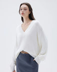 SUUKSESS Women Cashmere Oversized V Neck Pullover Sweaters Long Sleeve Jumpers-SUUKSESS-SUUKSESS